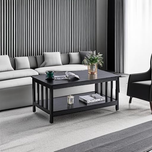 Wood Shelf Black Coffee Table