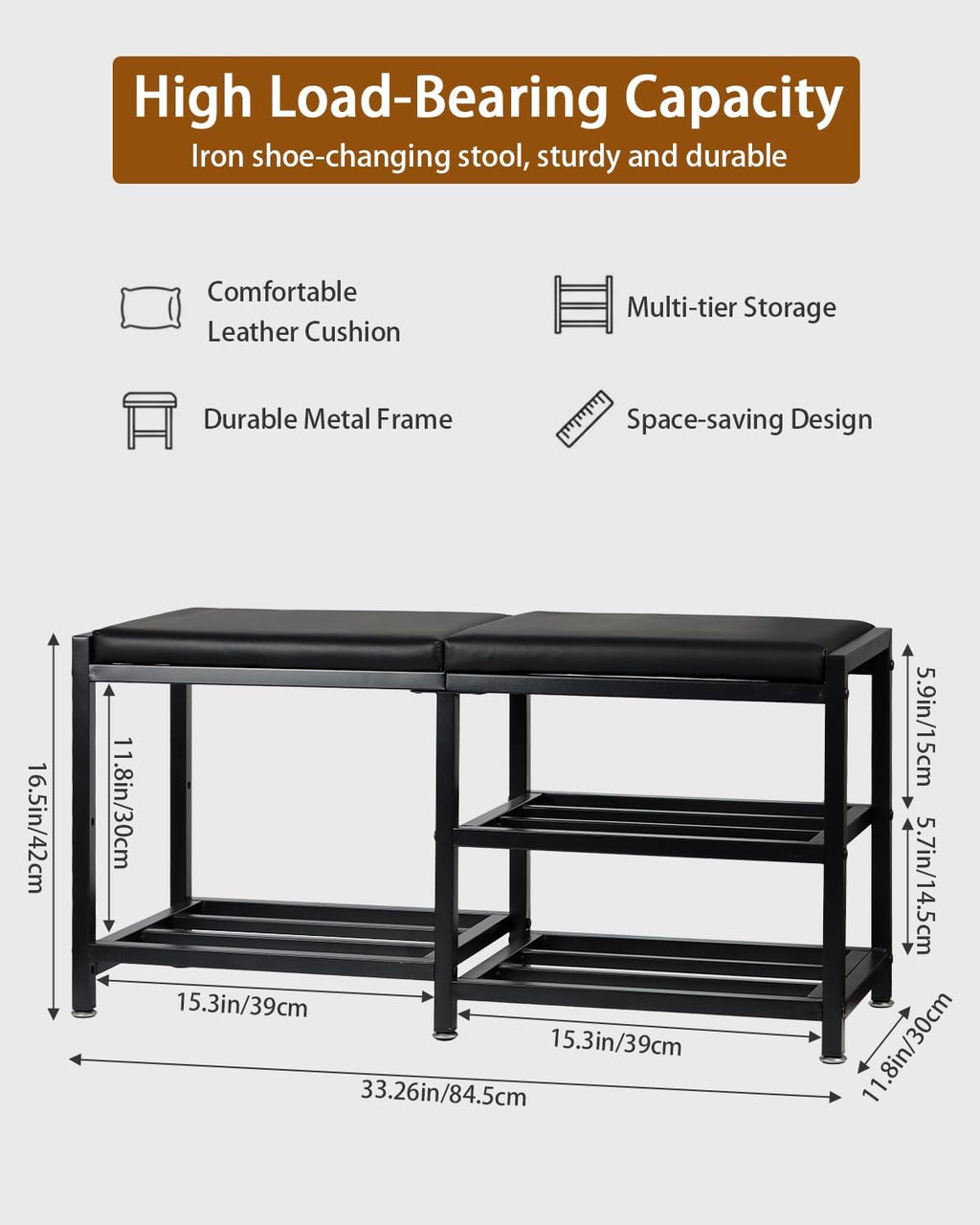 Iron Padded Entryway Shoe Bench Rack