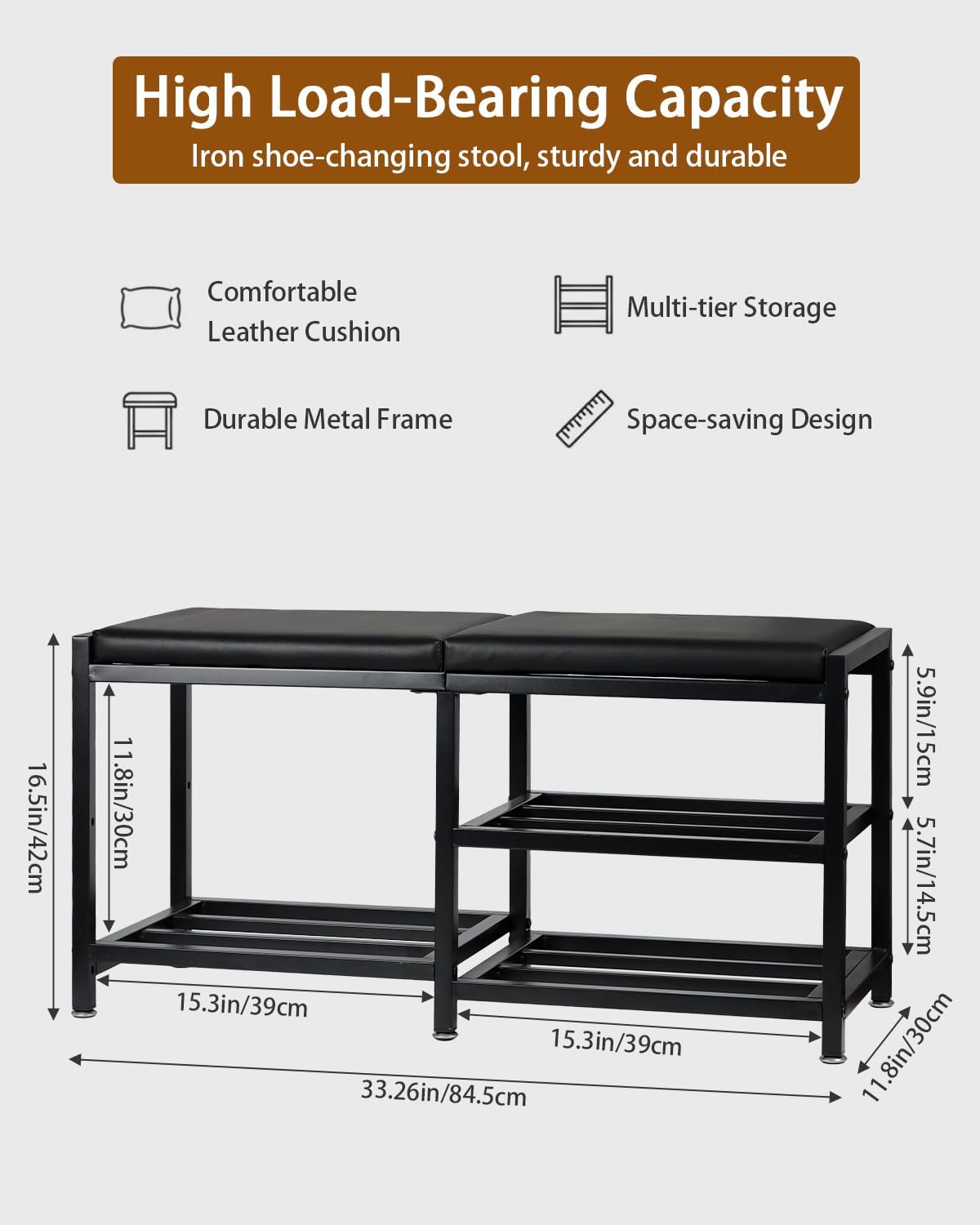 Iron Padded Entryway Shoe Bench Rack