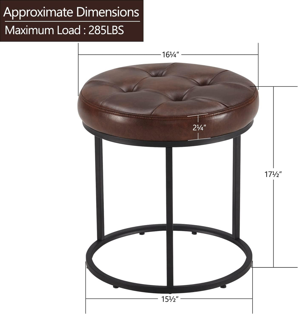Tufted Faux Leather Vanity Ottoman Stool