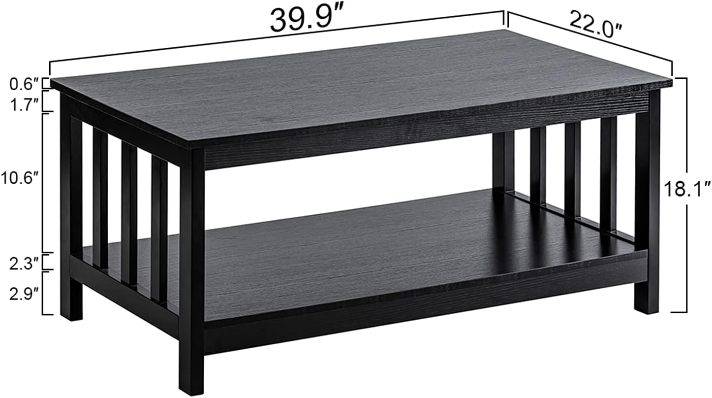 Wood Shelf Black Coffee Table