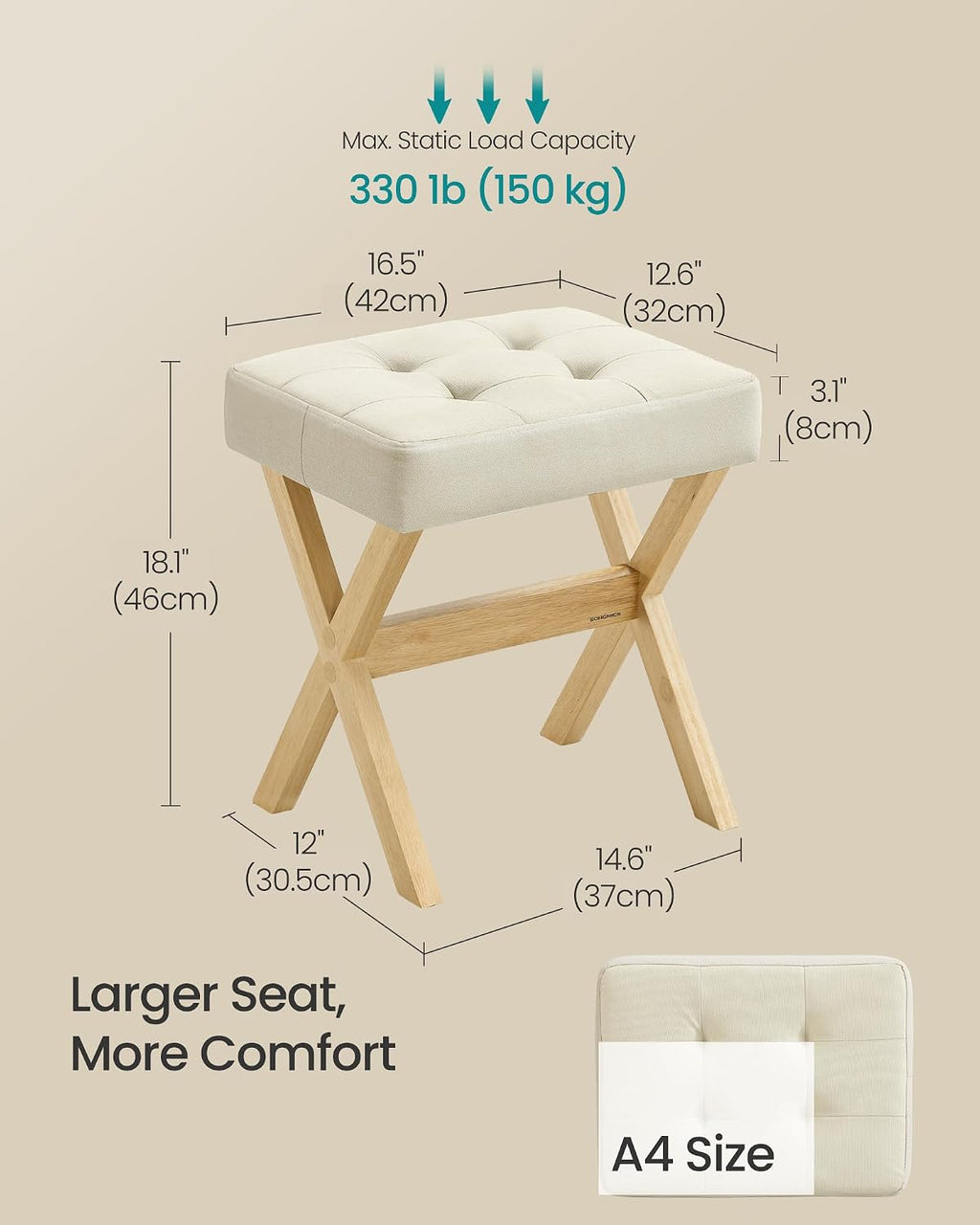 Wood X-Leg Padded Vanity Stool