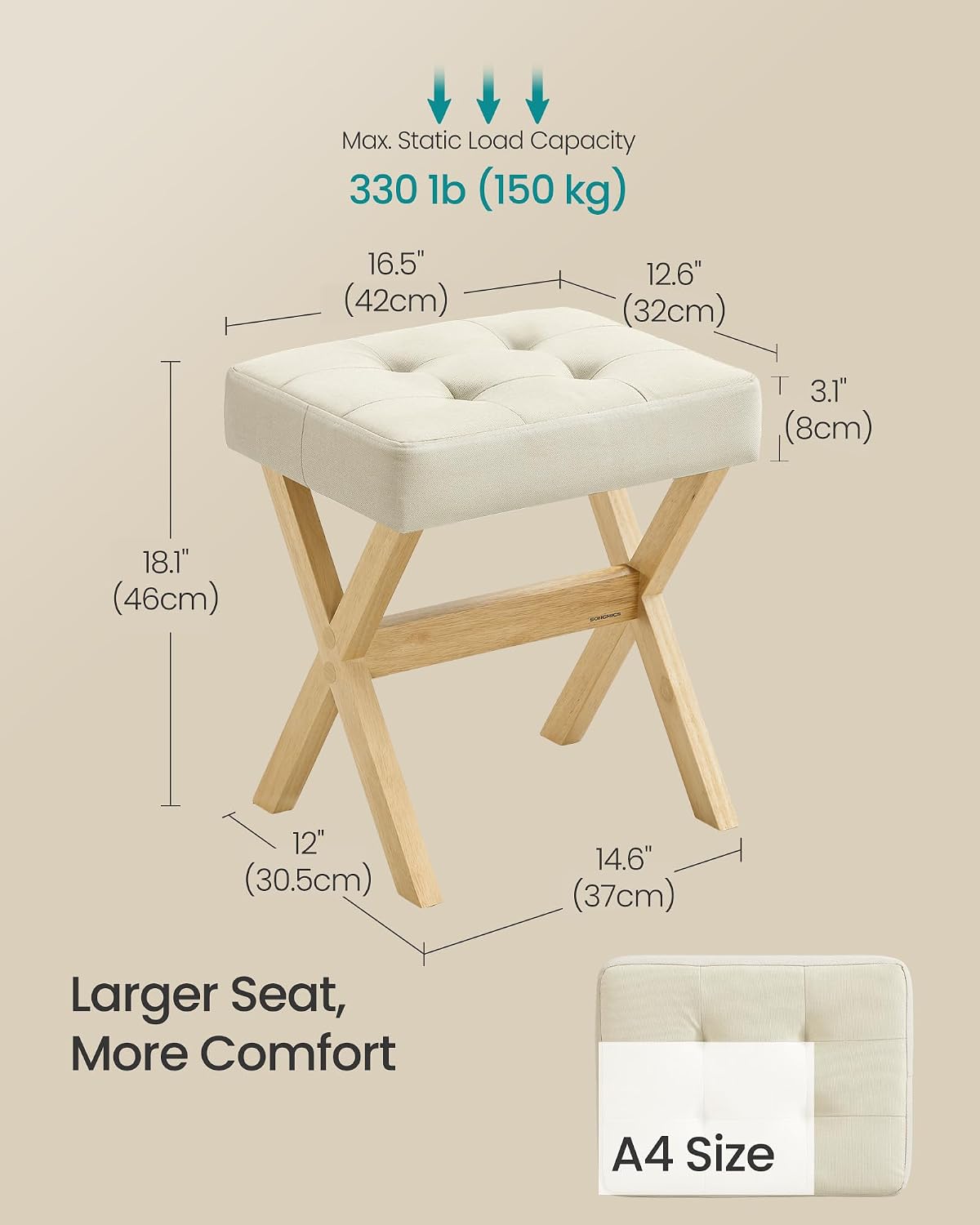 Wood X-Leg Padded Vanity Stool