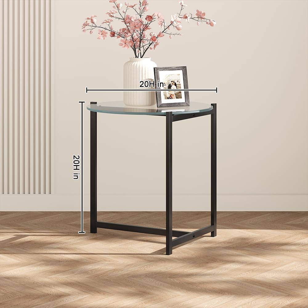 Round Glass Metal Frame Side Table