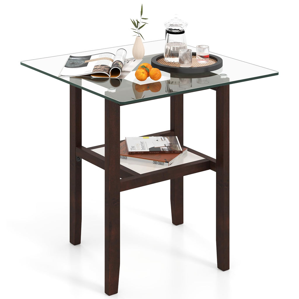 2-Tier Glass Wood Frame Side Table