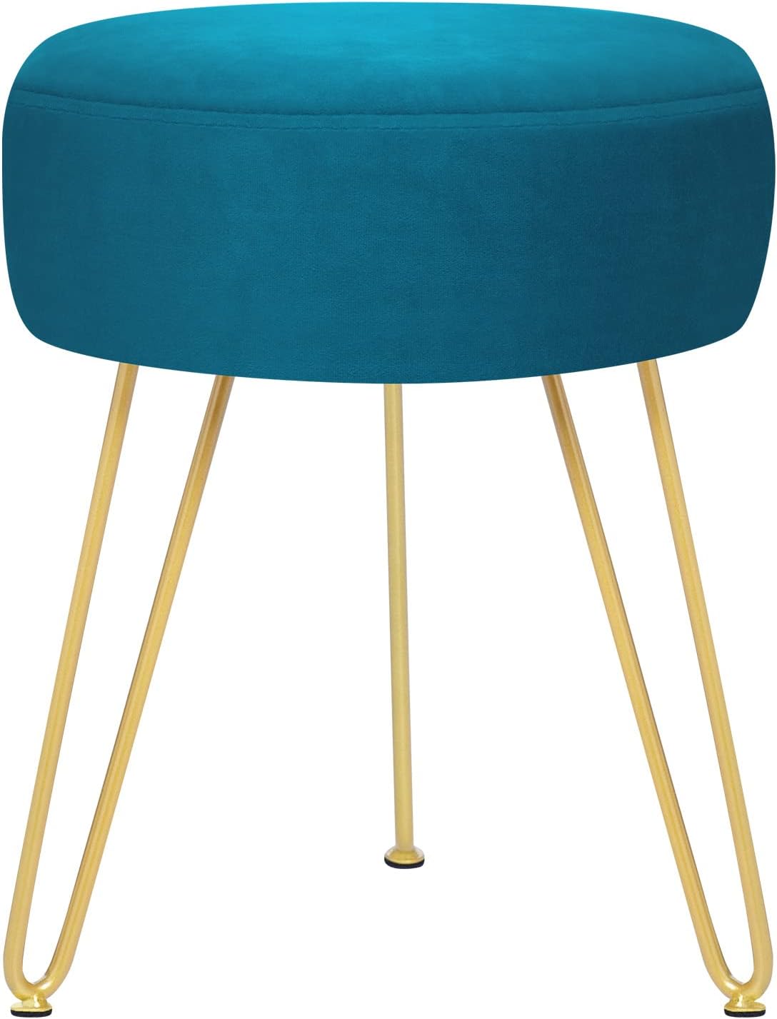 Round Velvet Golden Leg Vanity Stool