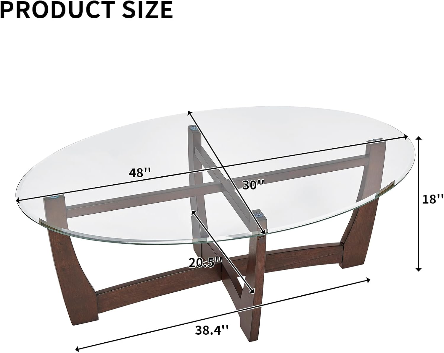 Oval Glass Wood Base Coffee Table