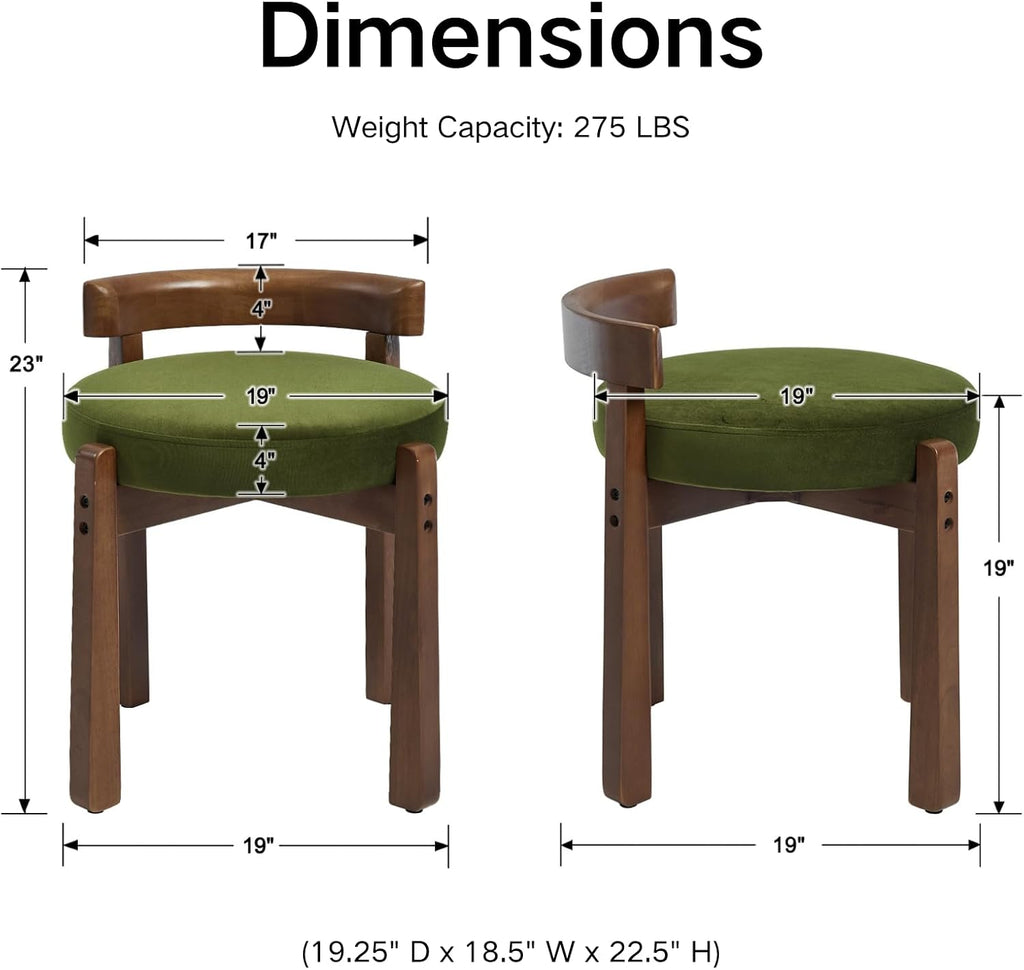 Wood Leg Velvet Round Vanity Stool