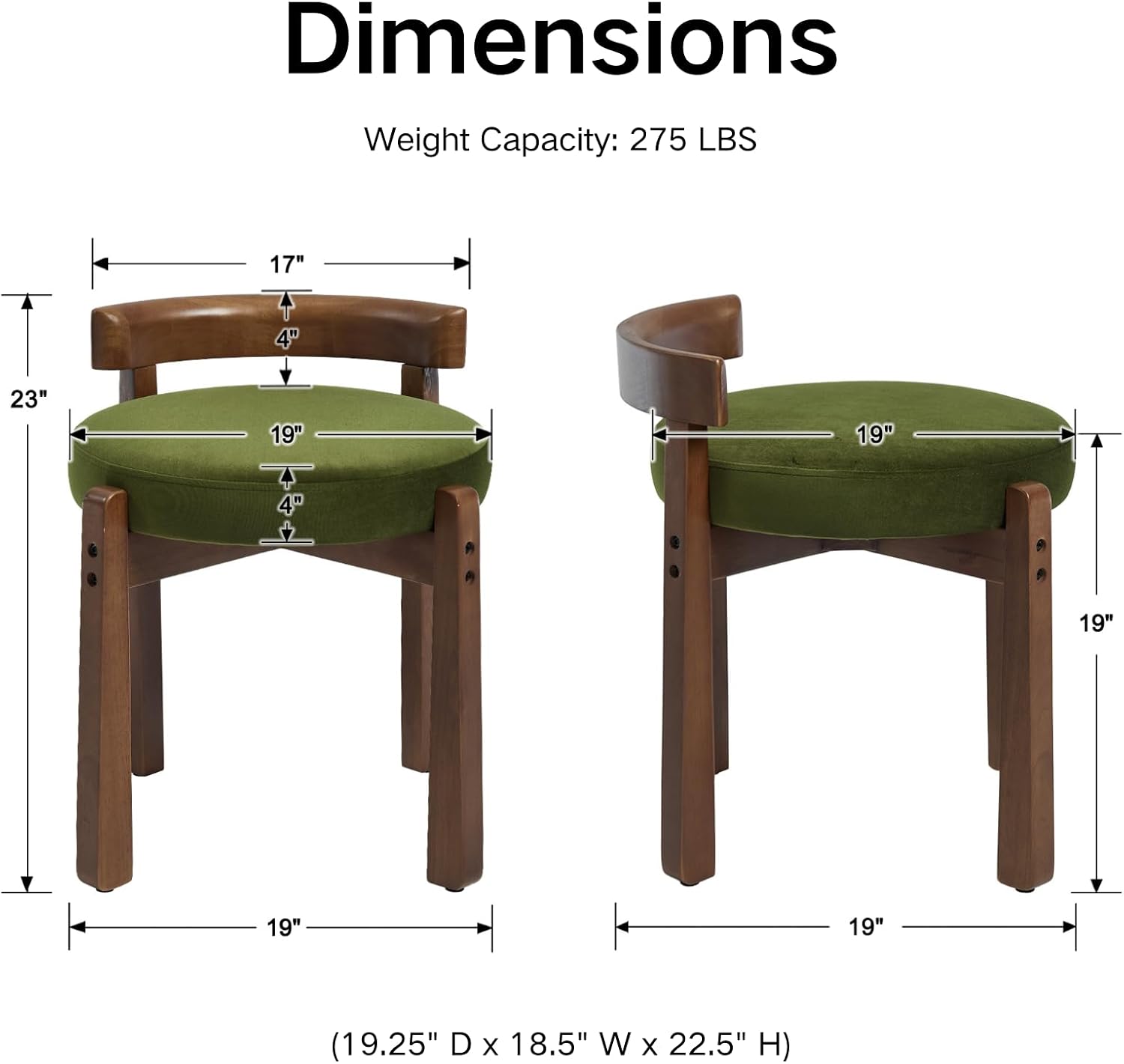Wood Leg Velvet Round Vanity Stool