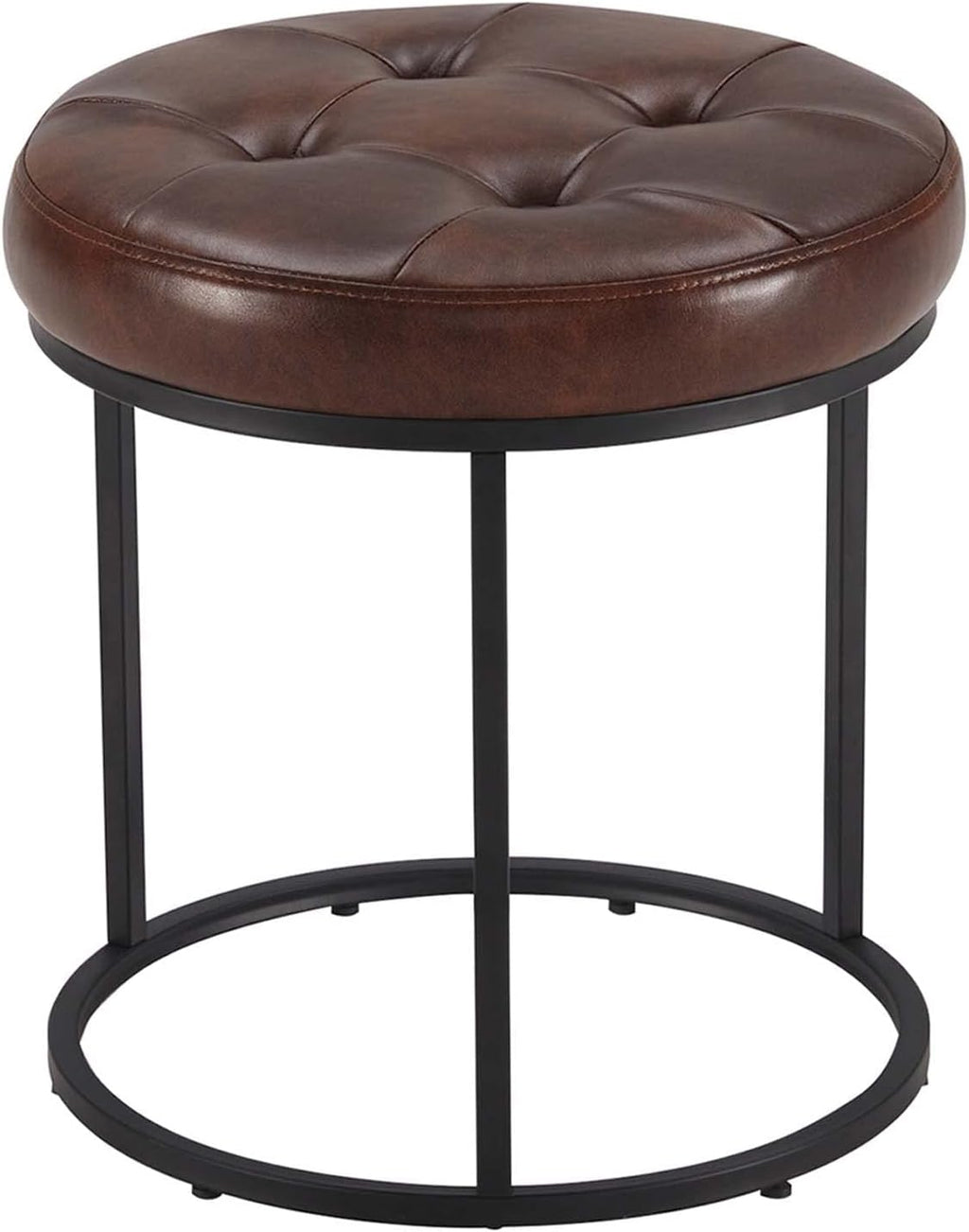 Tufted Faux Leather Vanity Ottoman Stool
