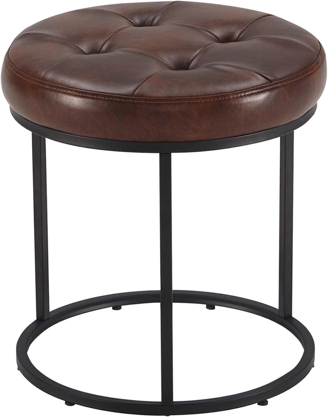Tufted Faux Leather Vanity Ottoman Stool