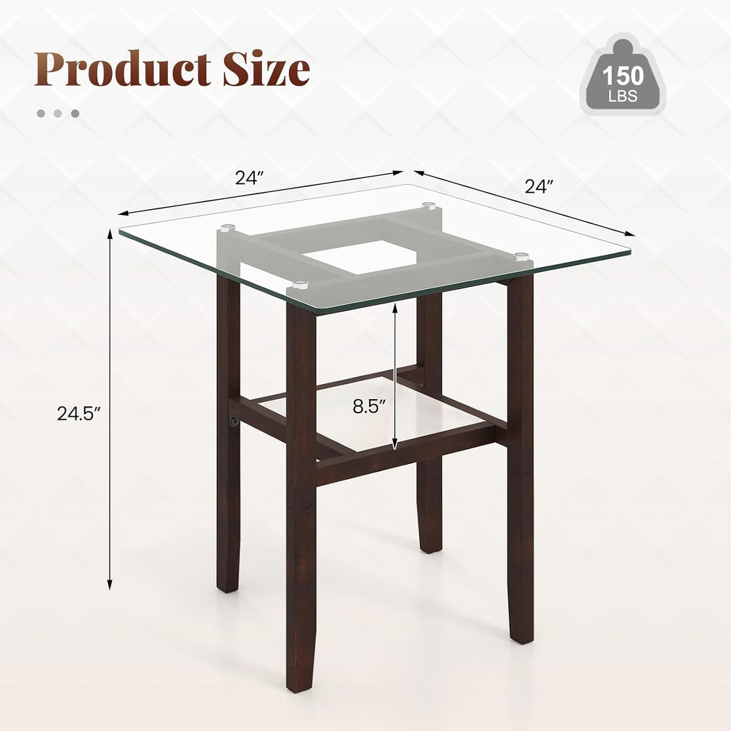 2-Tier Glass Wood Frame Side Table