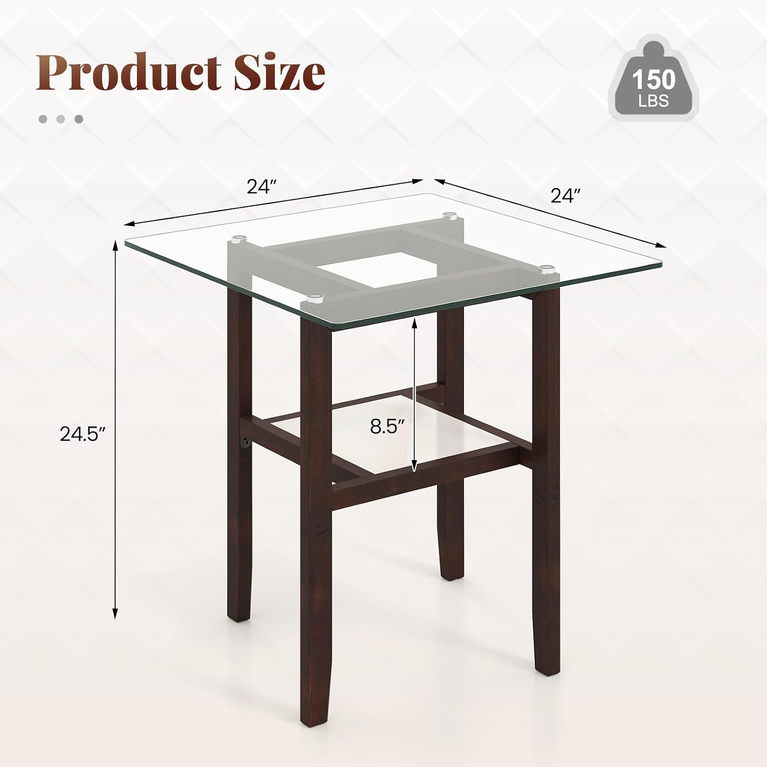 2-Tier Glass Wood Frame Side Table
