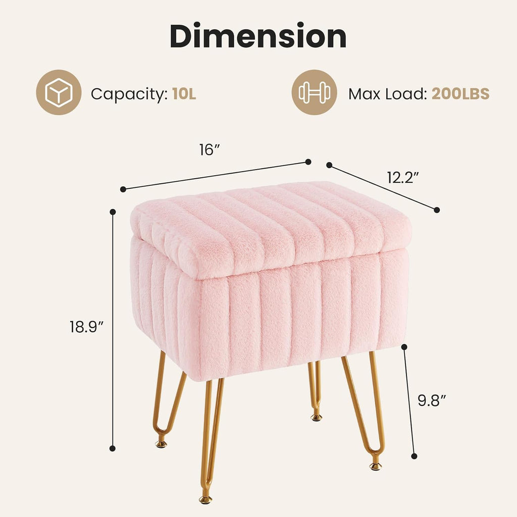 Faux Fur Storage Metal Leg Vanity Stool