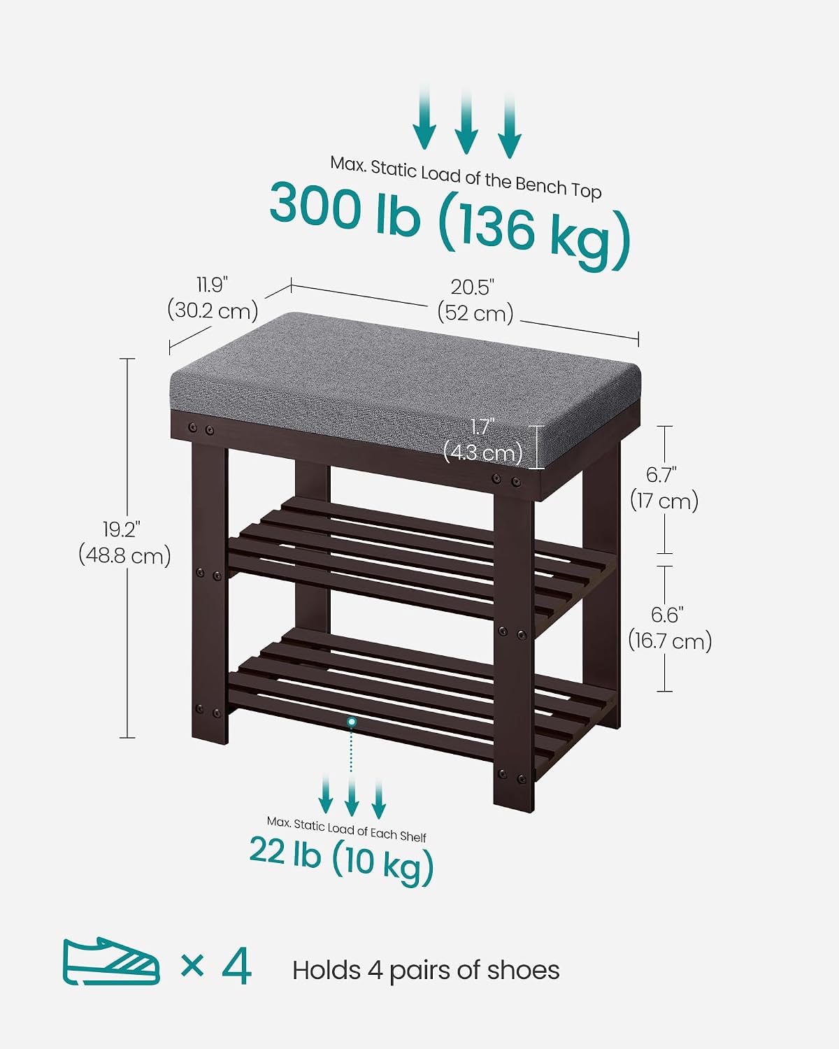 3-Tier Bamboo Entryway Shoe Bench
