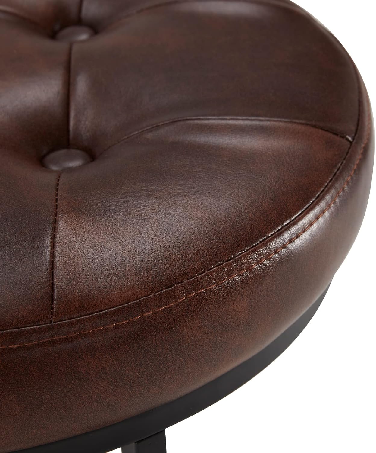 Tufted Faux Leather Vanity Ottoman Stool