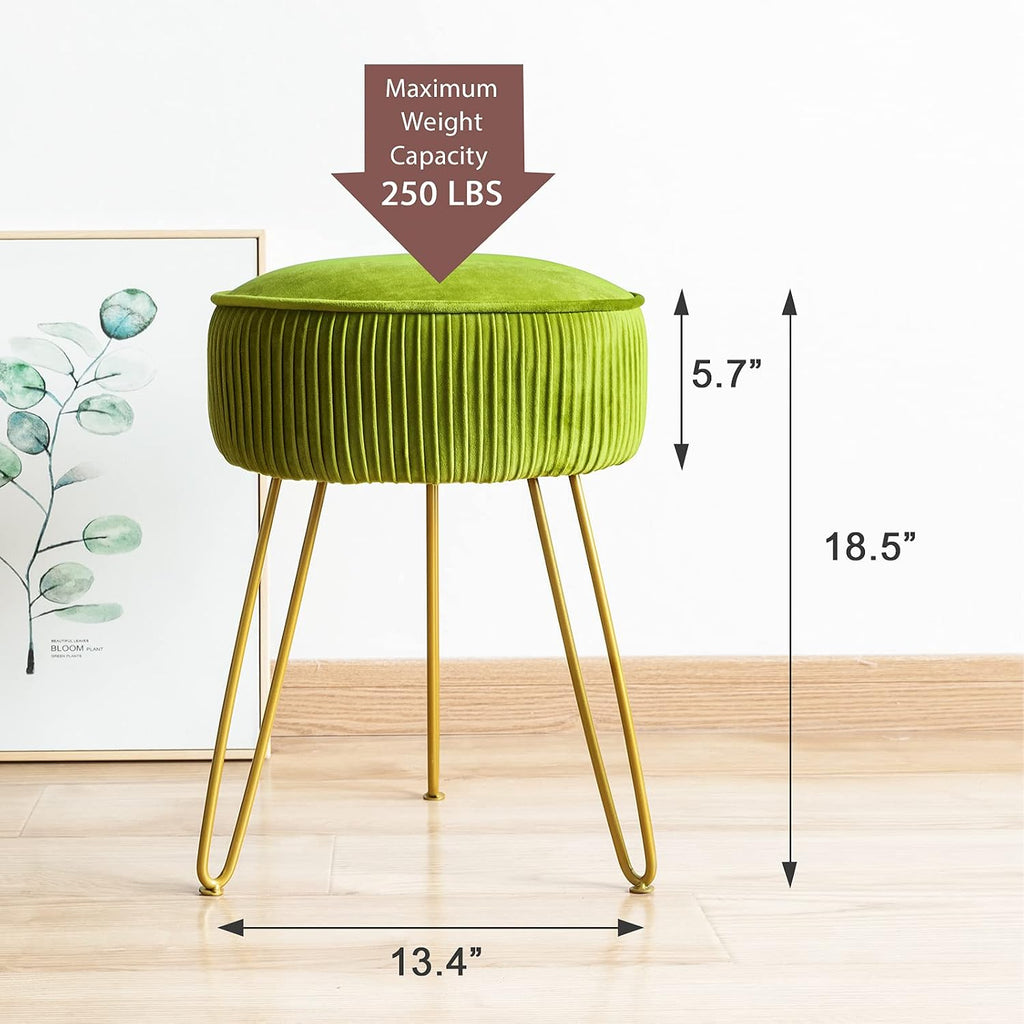 Pleated Velvet Metal Leg Vanity Stool