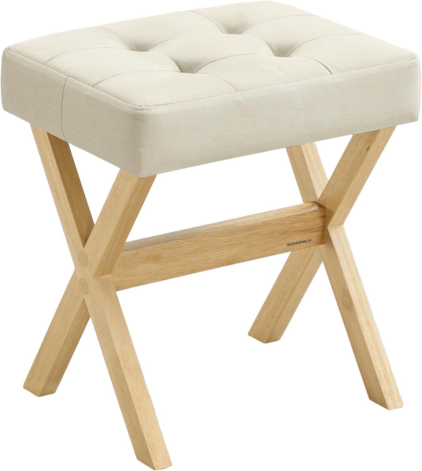Wood X-Leg Padded Vanity Stool