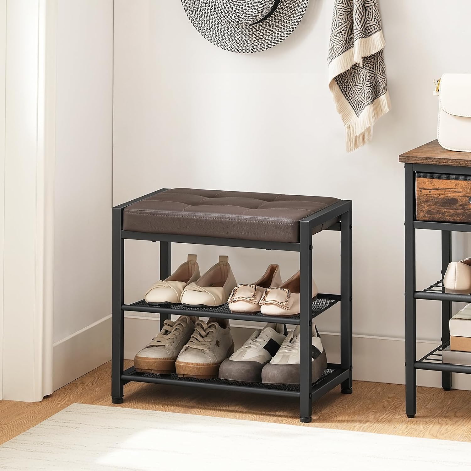 3-Tier PU Cushion Metal Shoe Bench