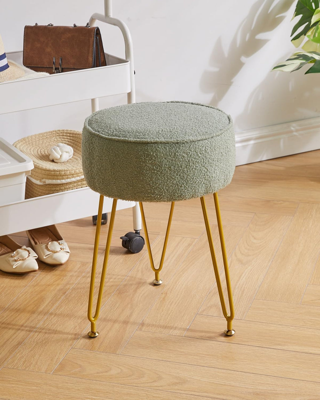 Teddy Velvet Vanity Ottoman Stool