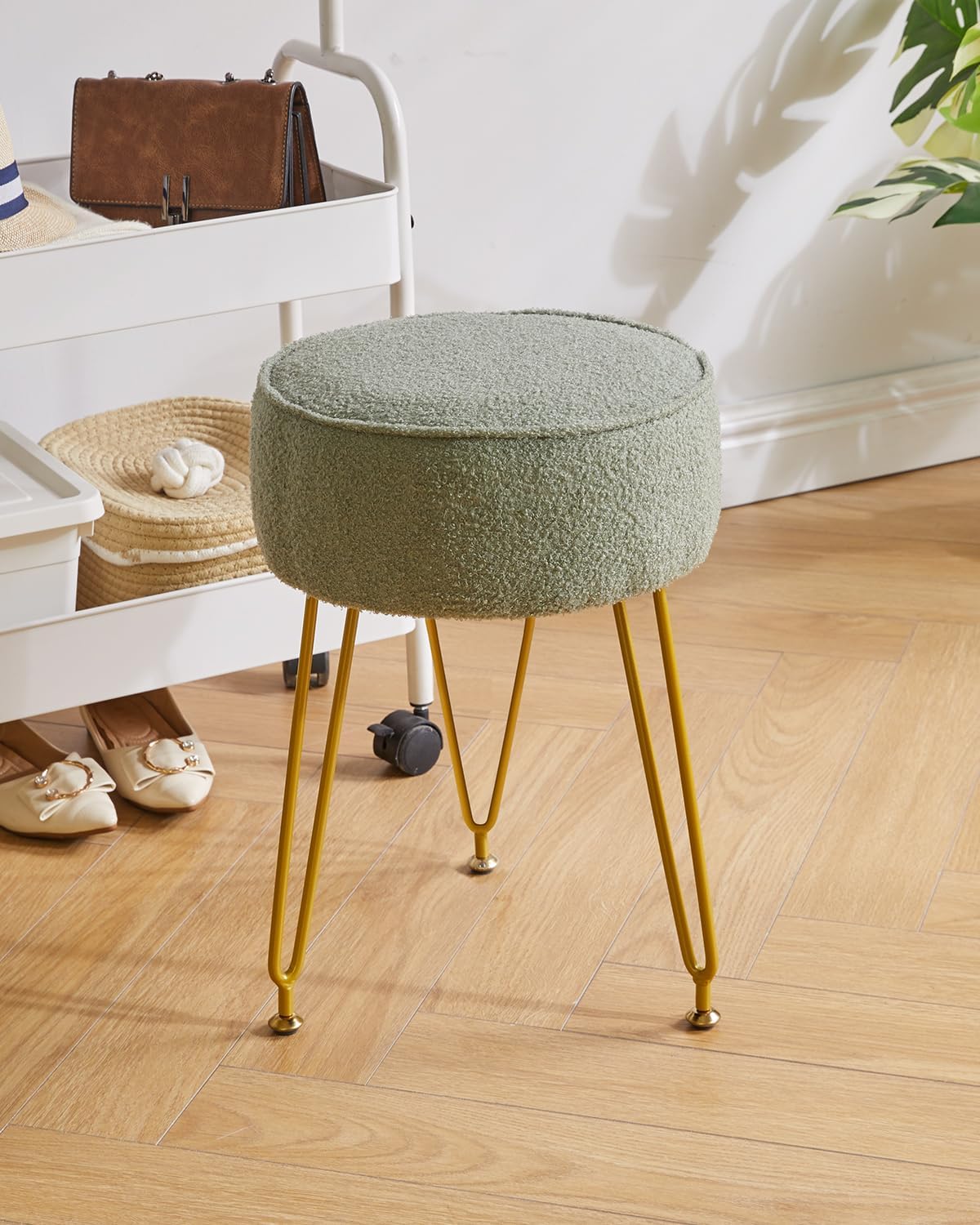 Teddy Velvet Vanity Ottoman Stool