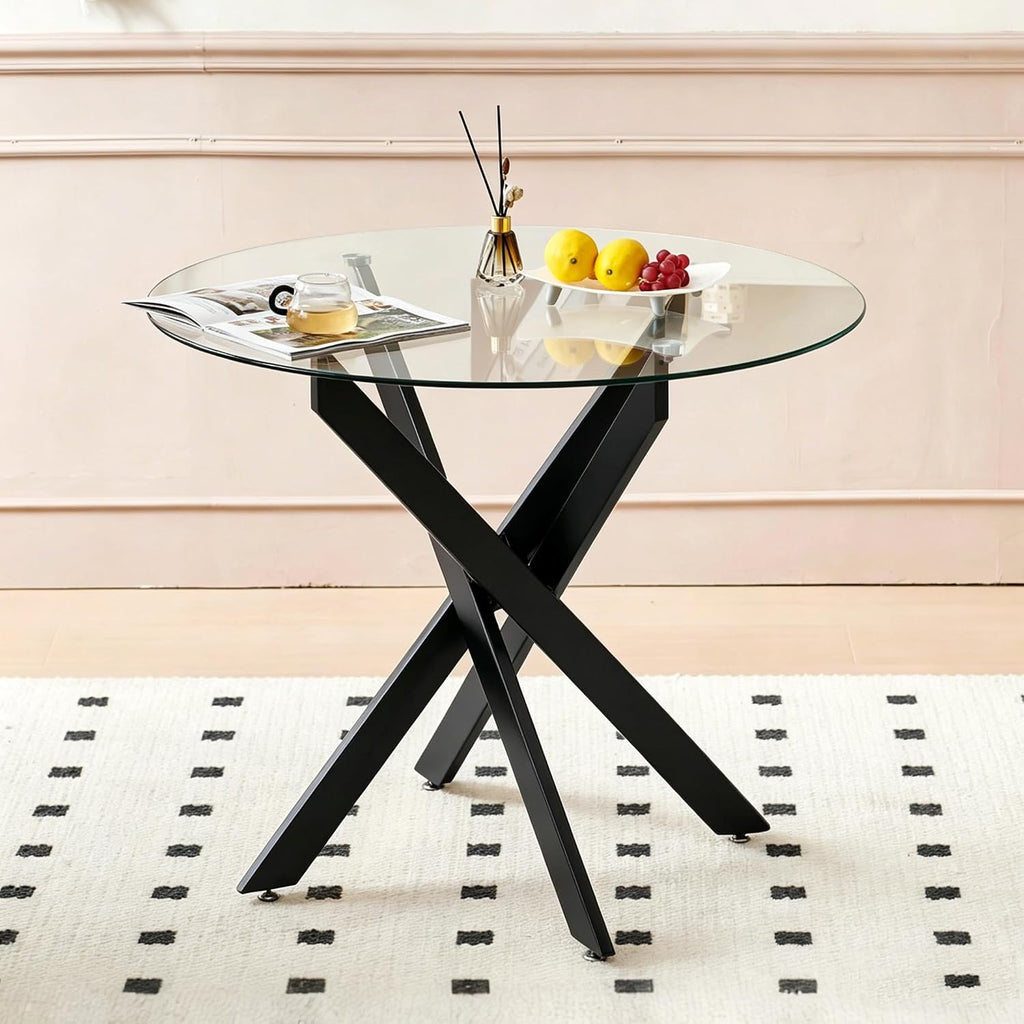 Round Glass Metal Leg Dining Table