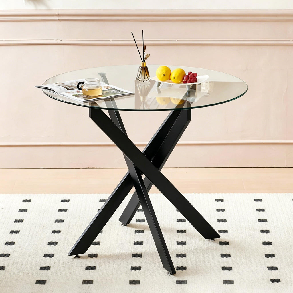 Round Glass Metal Leg Dining Table