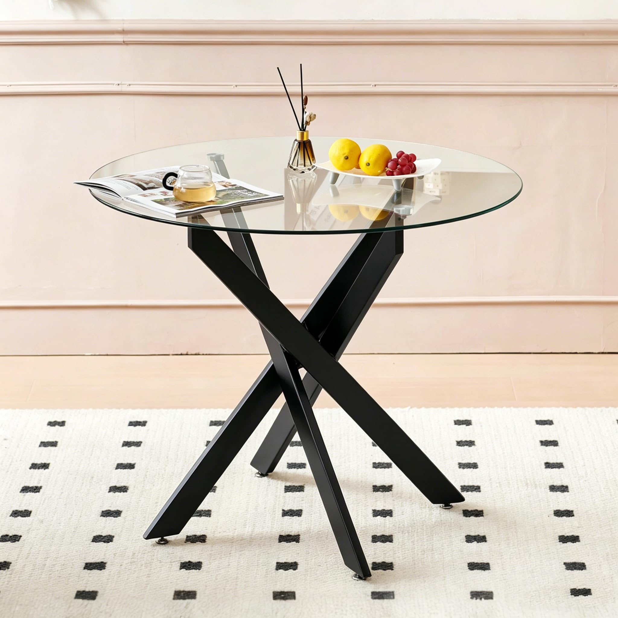 Round Glass Metal Leg Dining Table