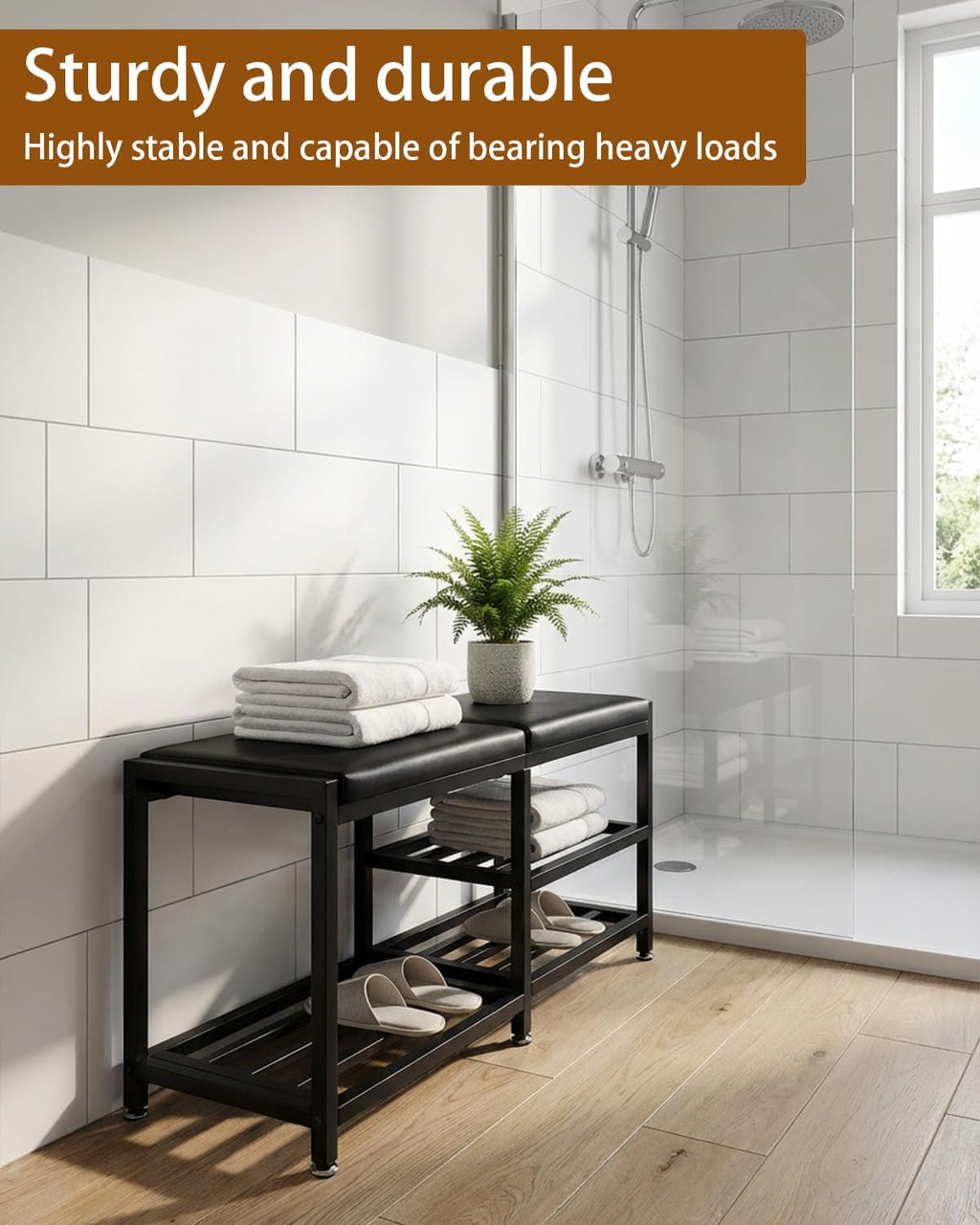Iron Padded Entryway Shoe Bench Rack