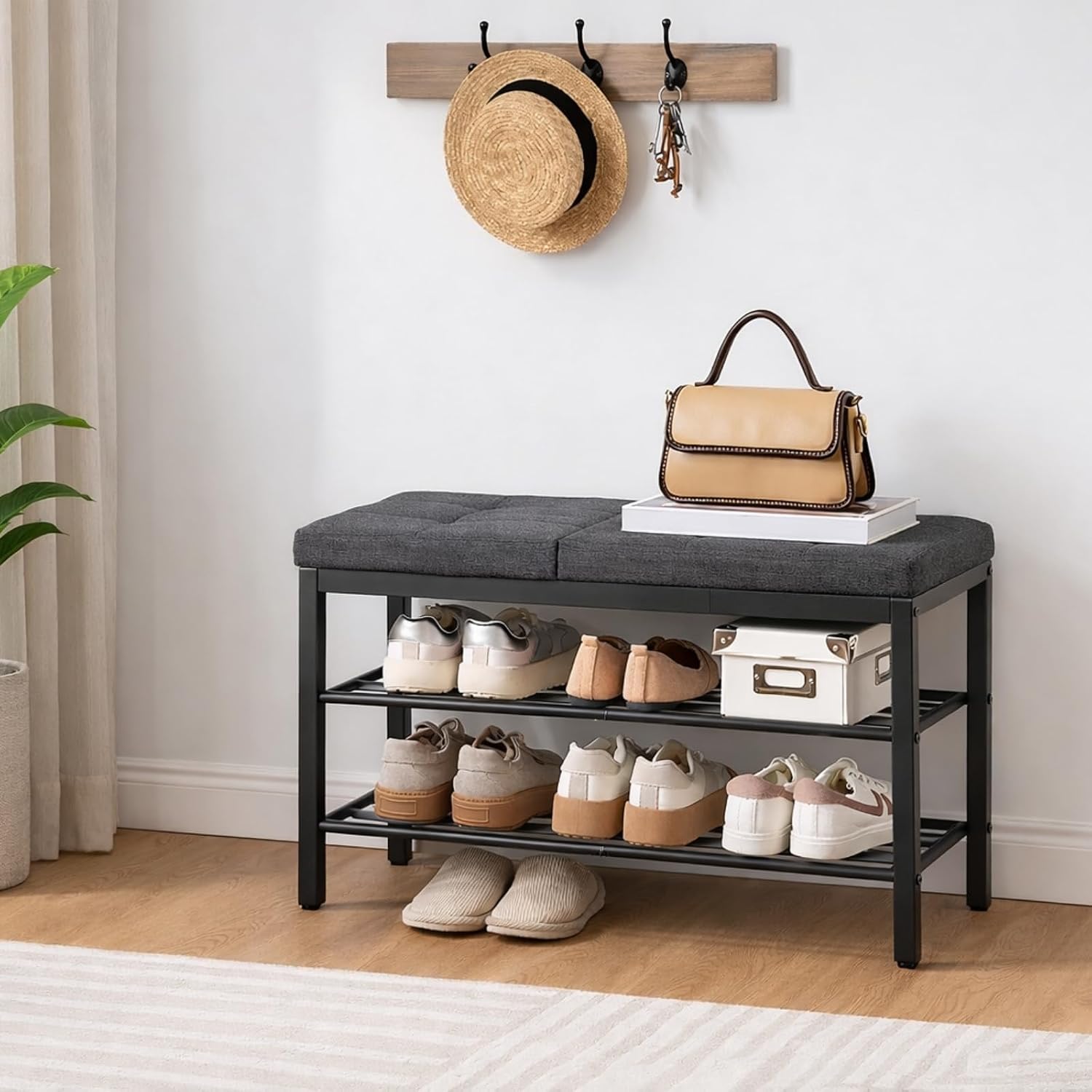 Cushioned Entryway Shoe Storage Bench