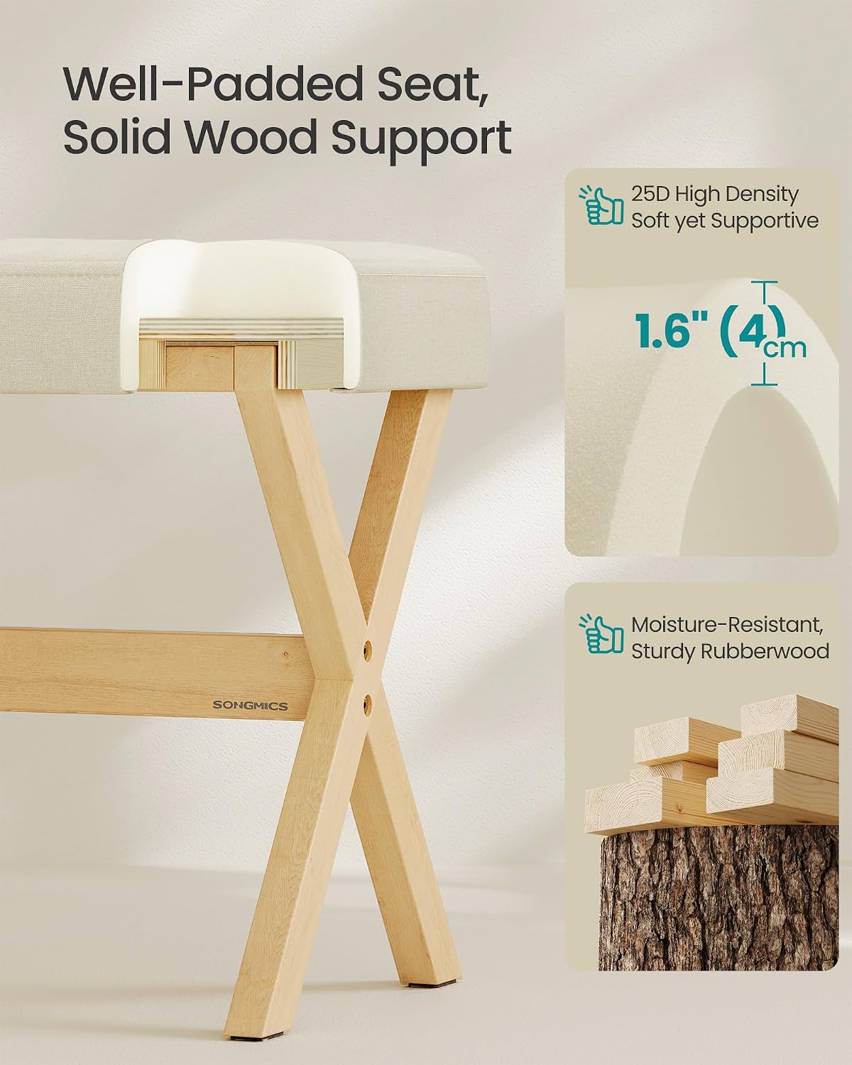Wood X-Leg Padded Vanity Stool