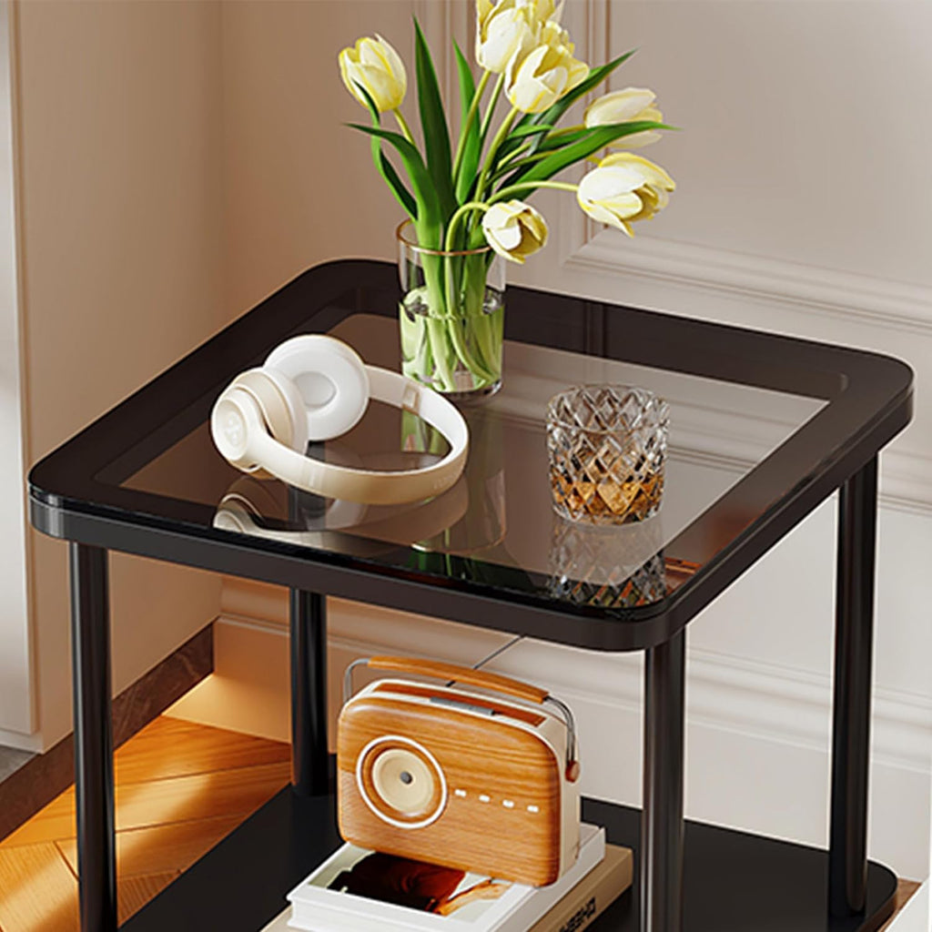 Square Glass Drawer Storage End Table