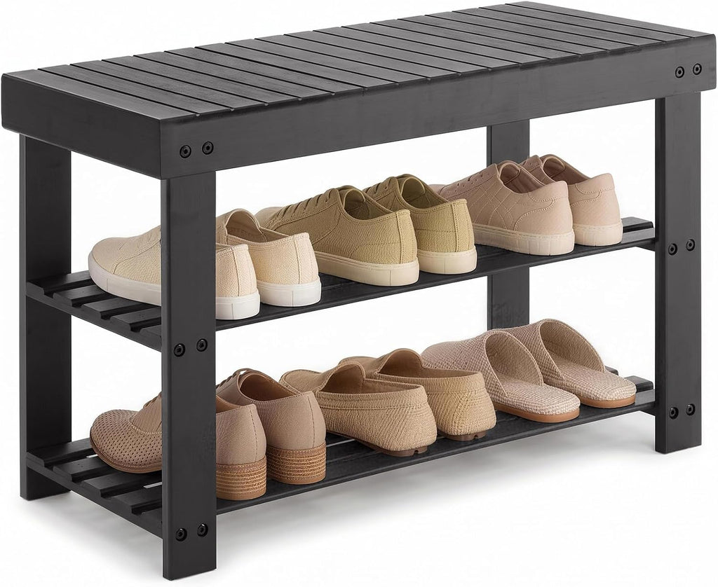 3-Tier Bamboo Entryway Shoe Bench