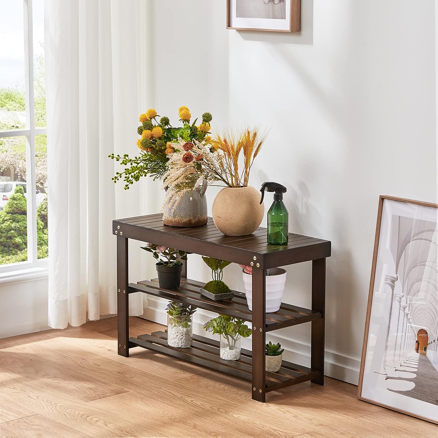 3-Tier Bamboo Entryway Shoe Bench