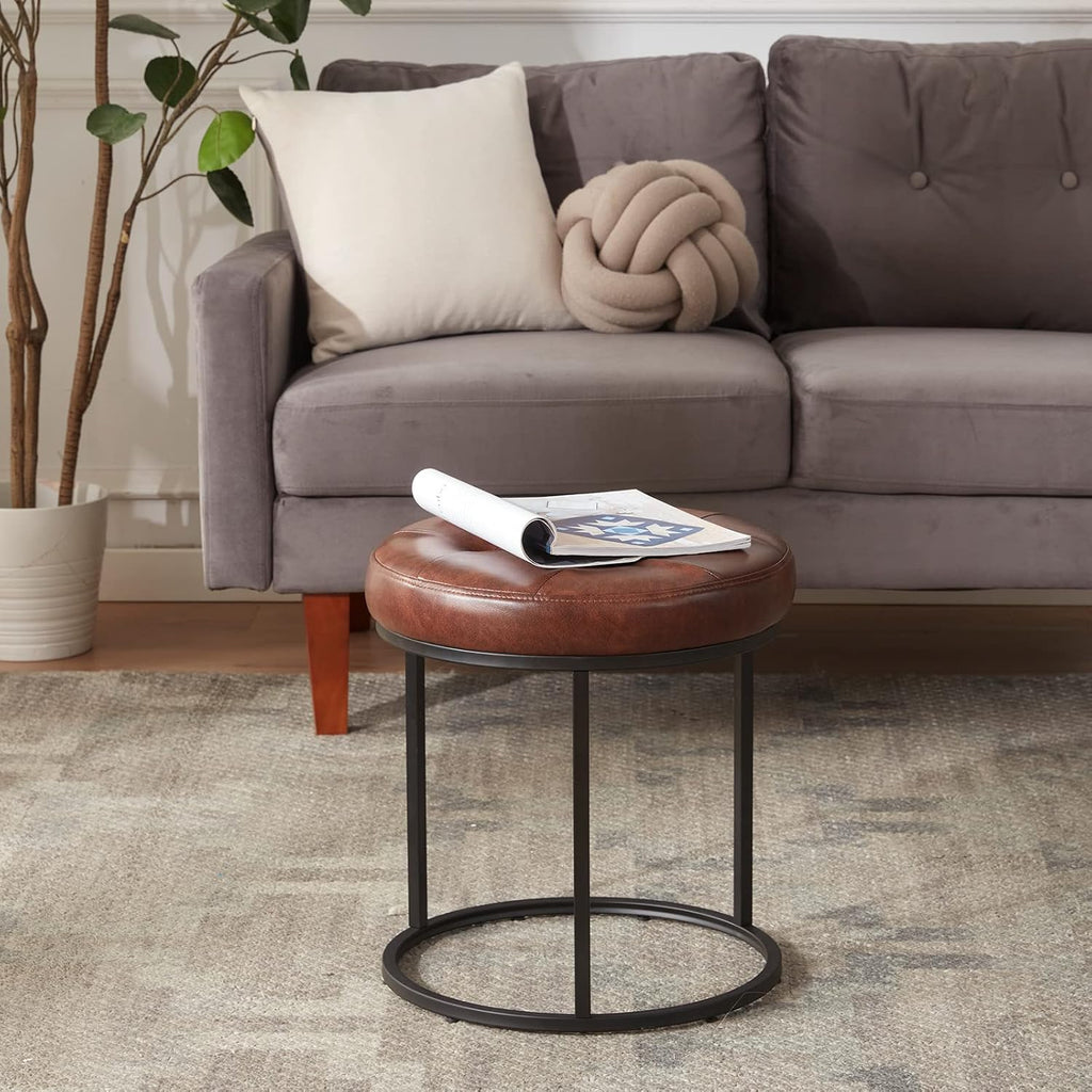 Tufted Faux Leather Vanity Ottoman Stool
