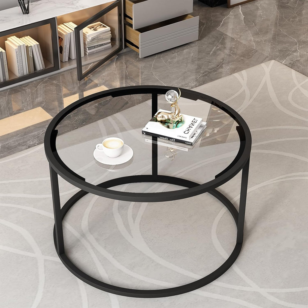 Round Glass Metal Frame Coffee Table