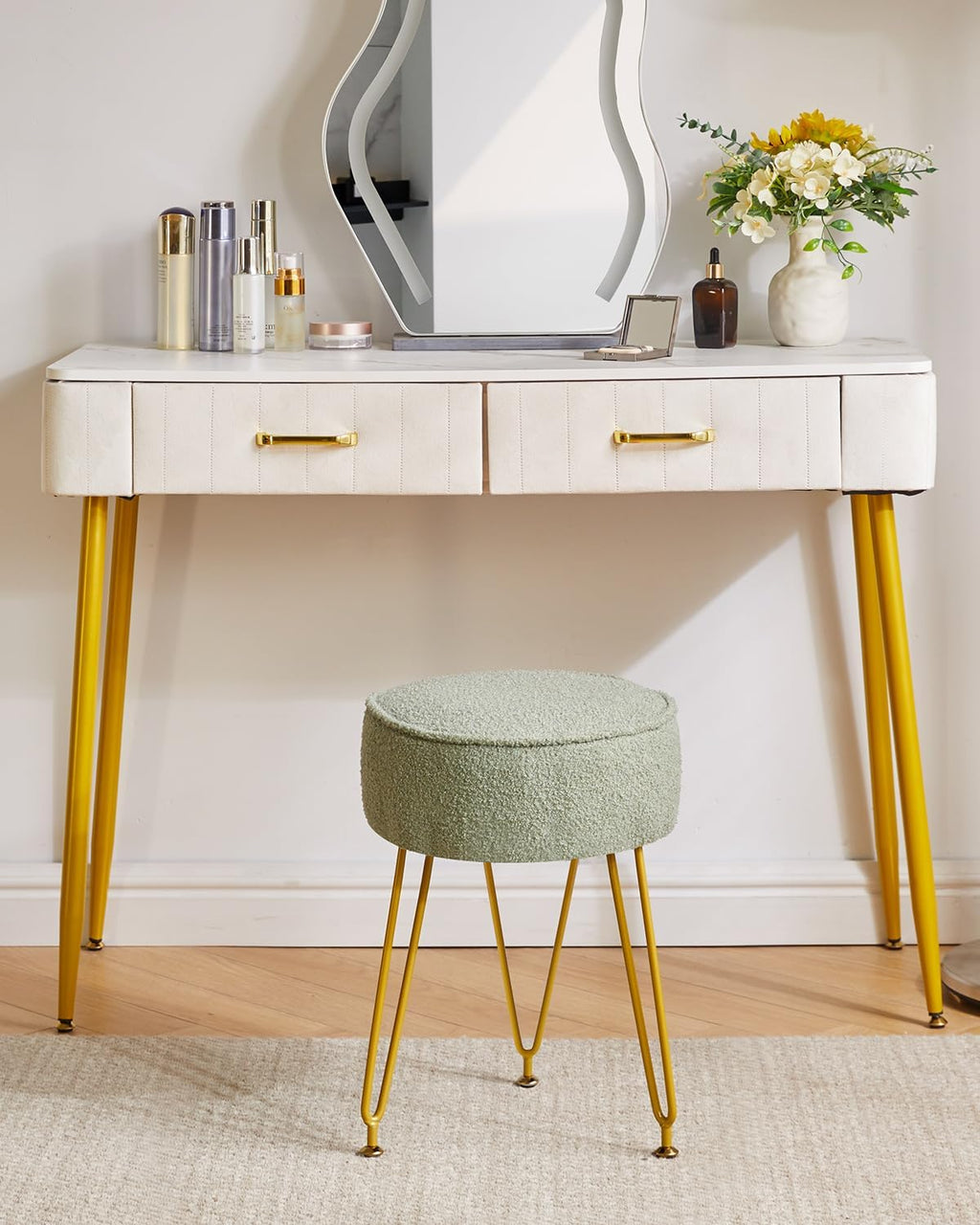 Teddy Velvet Vanity Ottoman Stool