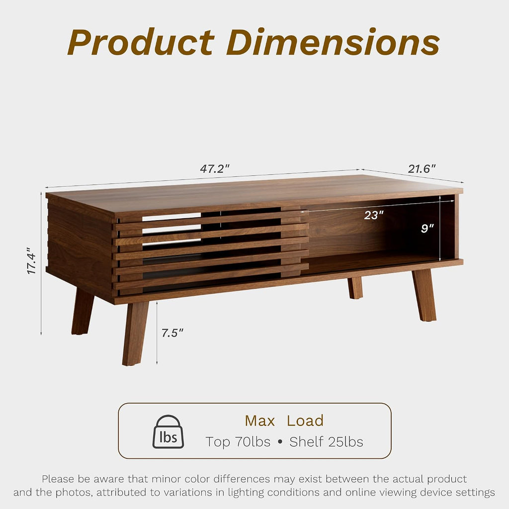 Mid-Century Walnut Storage Coffee Table