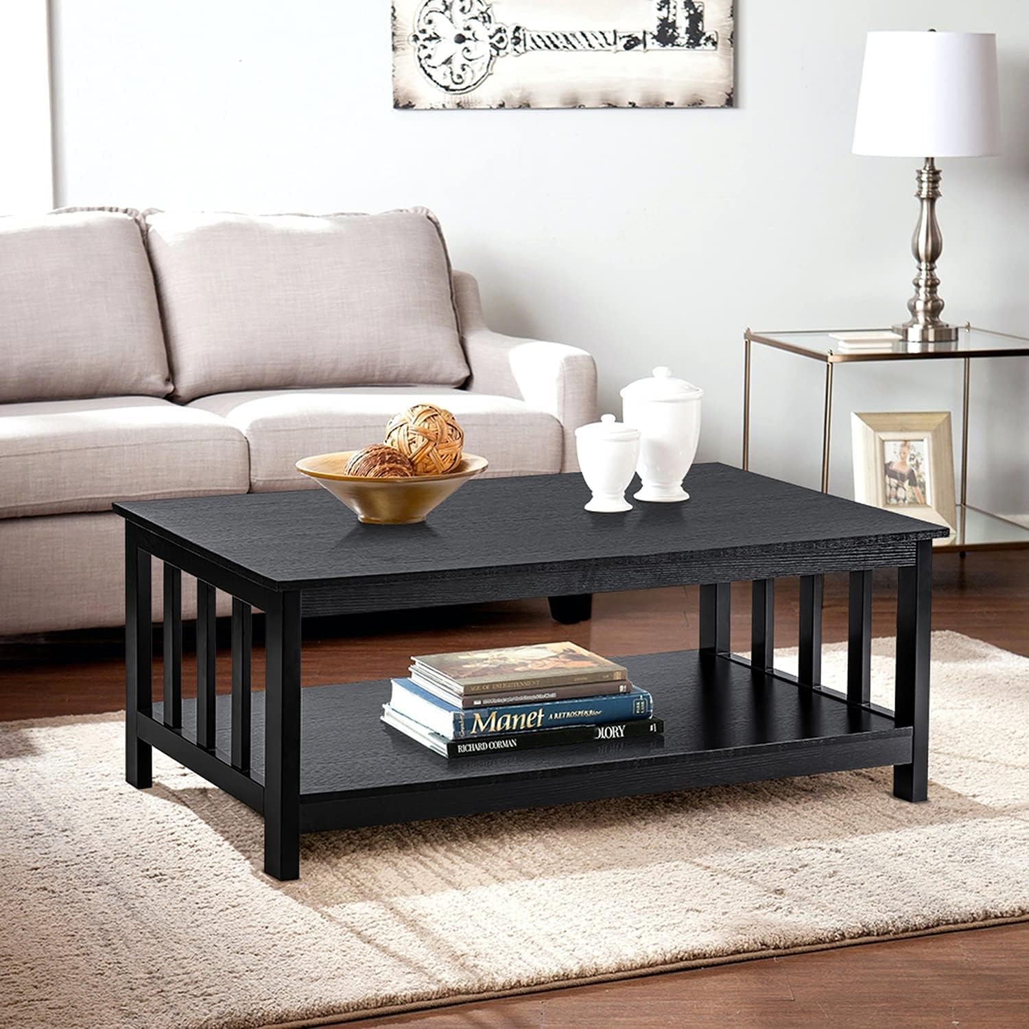 Wood Shelf Black Coffee Table