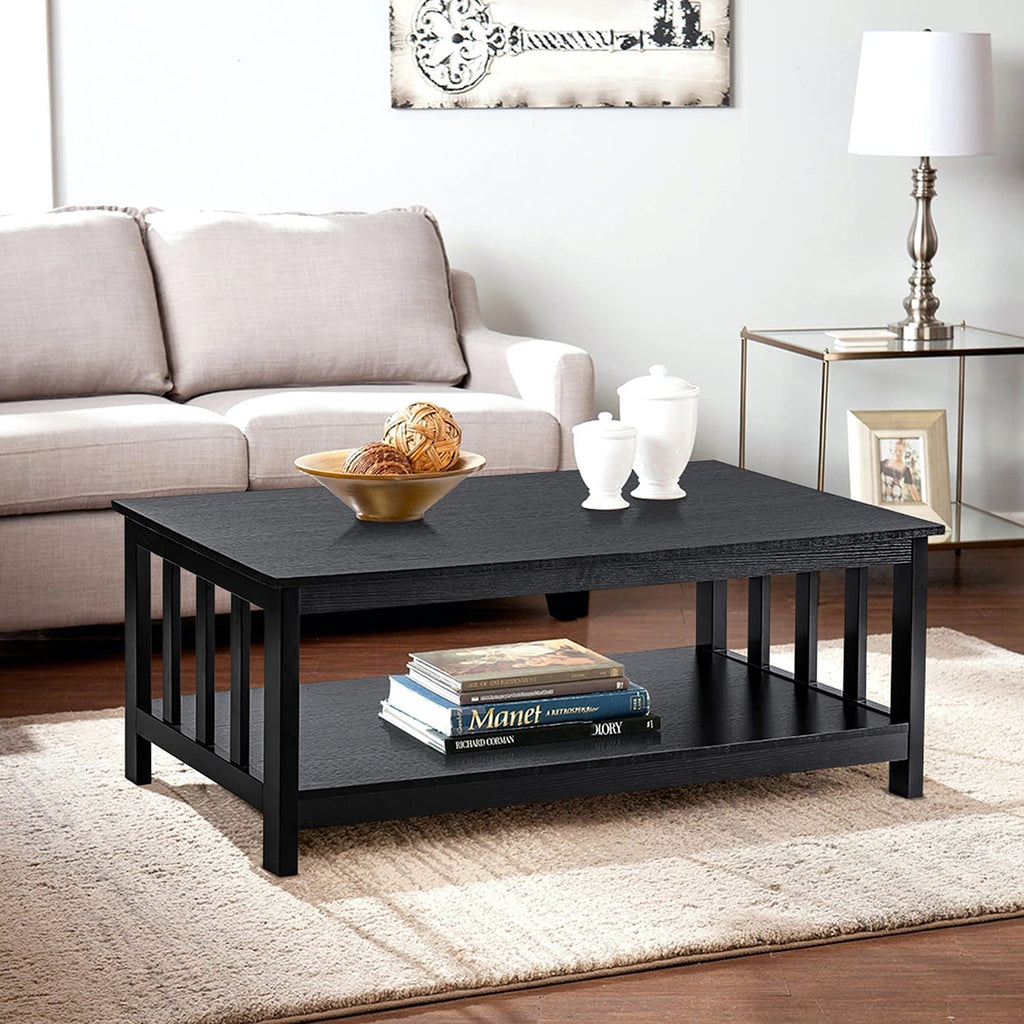 Wood Shelf Black Coffee Table