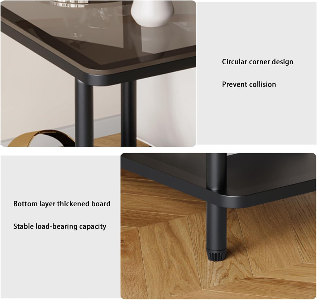 Square Glass Drawer Storage End Table
