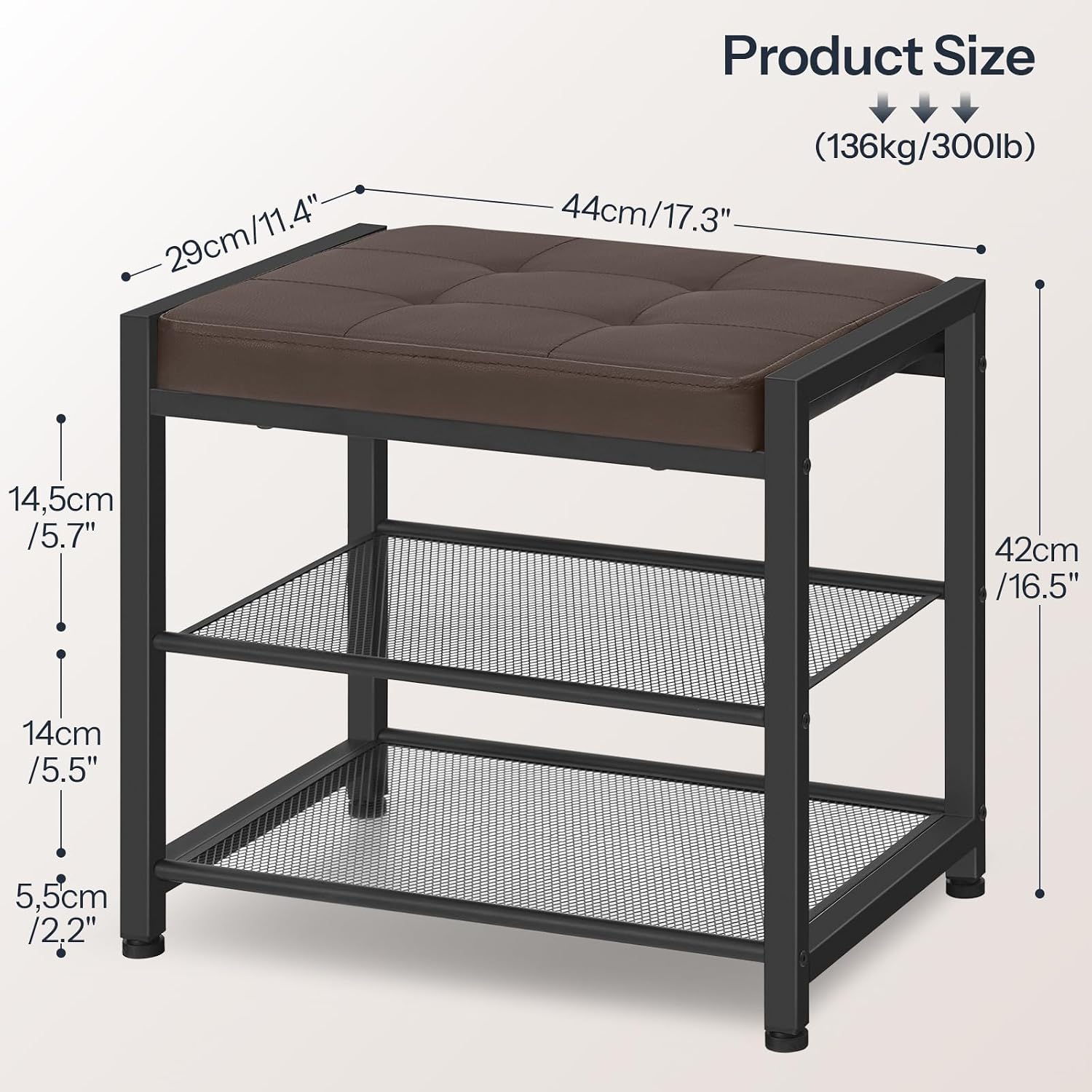 3-Tier PU Cushion Metal Shoe Bench