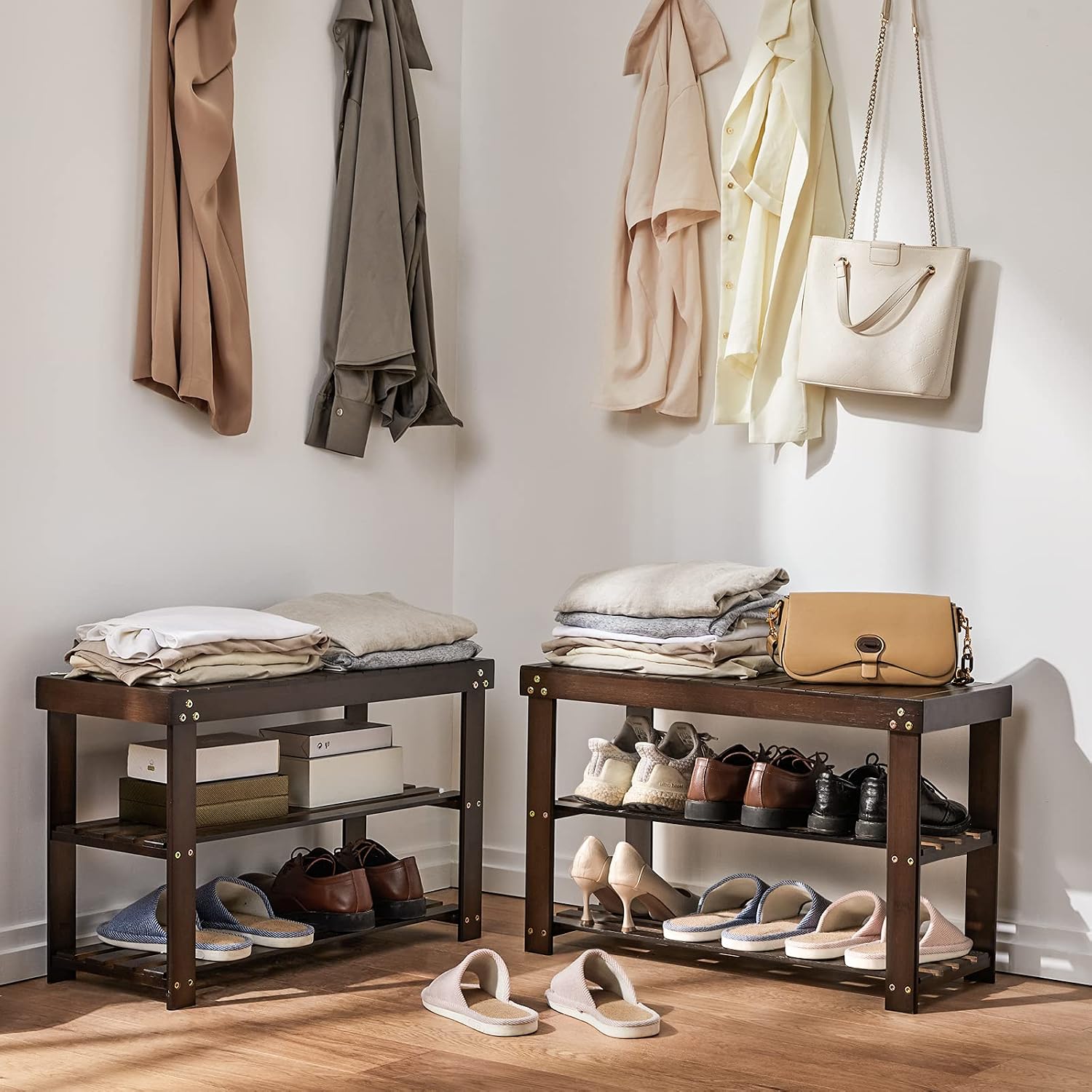 3-Tier Bamboo Entryway Shoe Bench