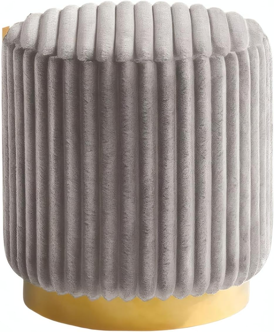 Gold Base Tufted Round Fur Stool