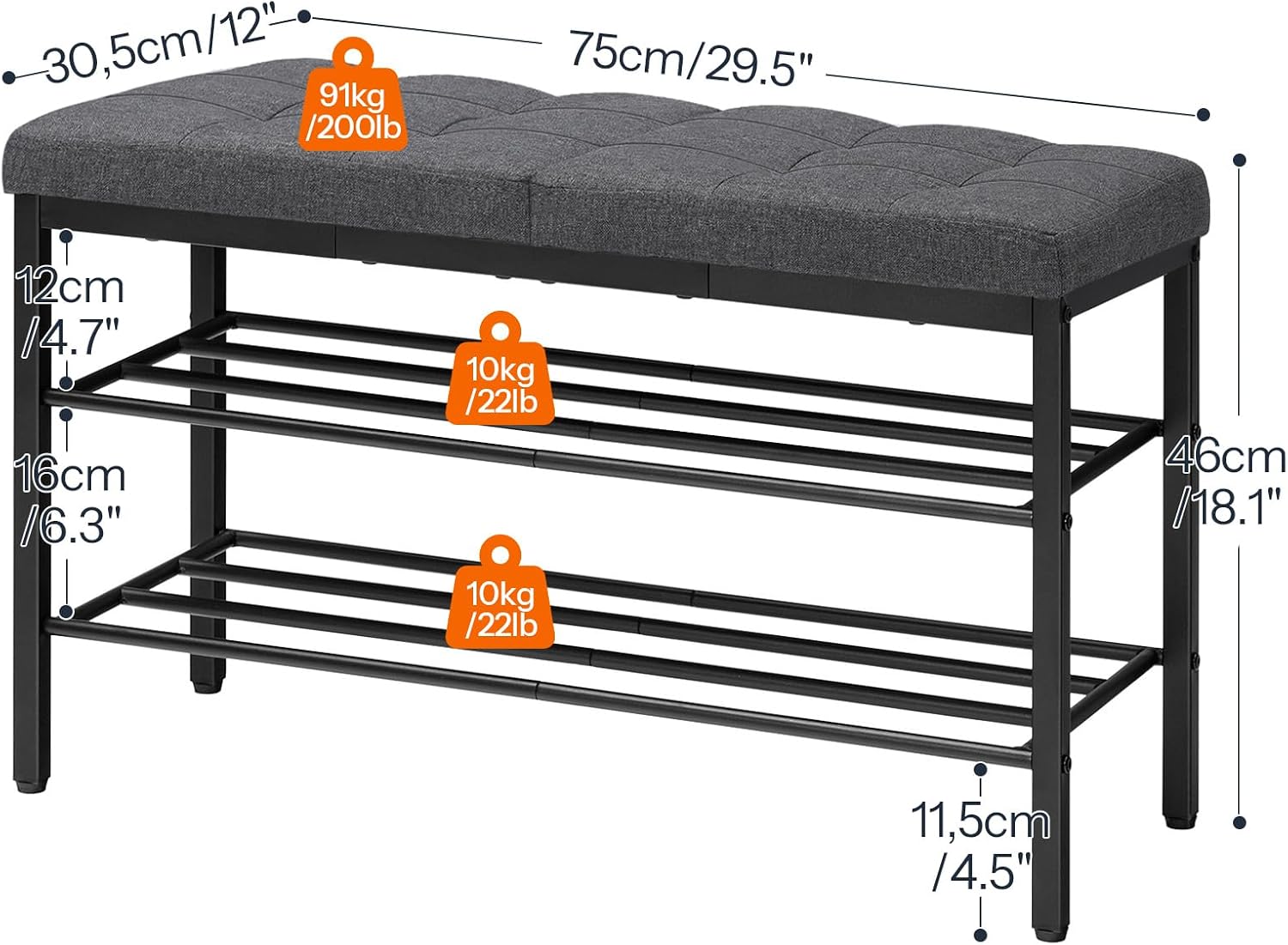 Cushioned Entryway Shoe Storage Bench