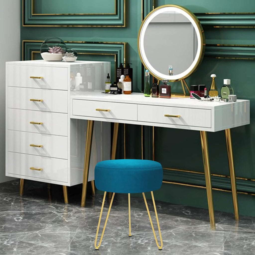 Round Velvet Golden Leg Vanity Stool
