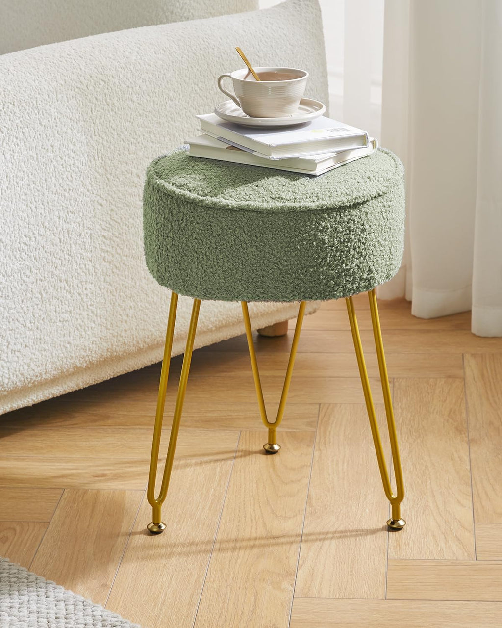 Teddy Velvet Vanity Ottoman Stool