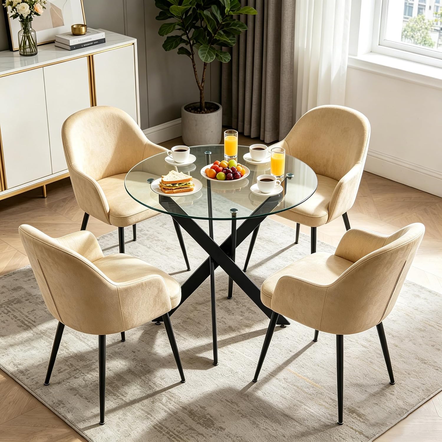 Round Glass Metal Leg Dining Table