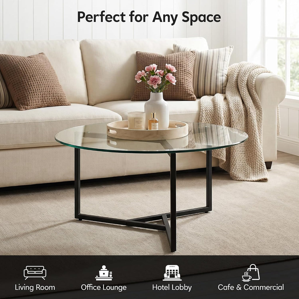Round Glass Triangle Frame Coffee Table