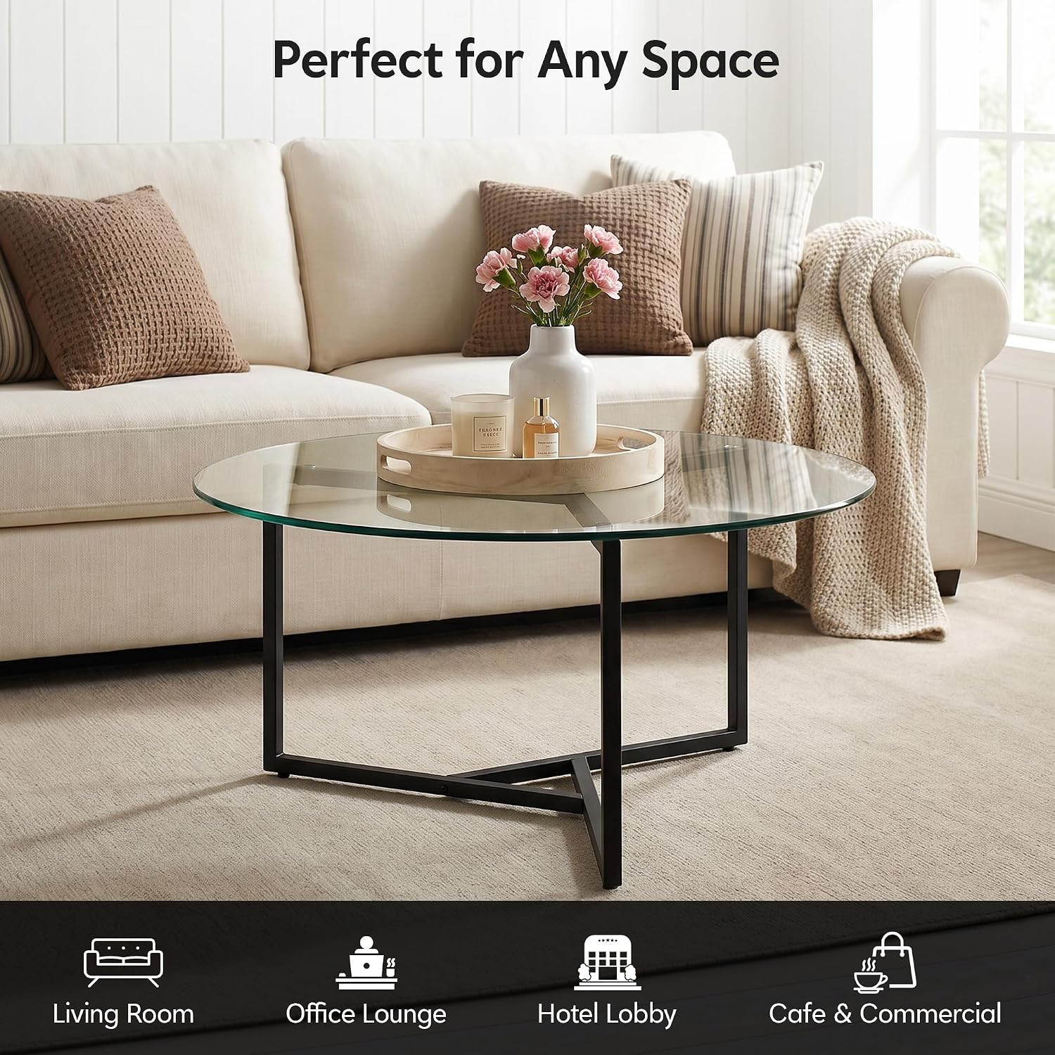 Round Glass Triangle Frame Coffee Table
